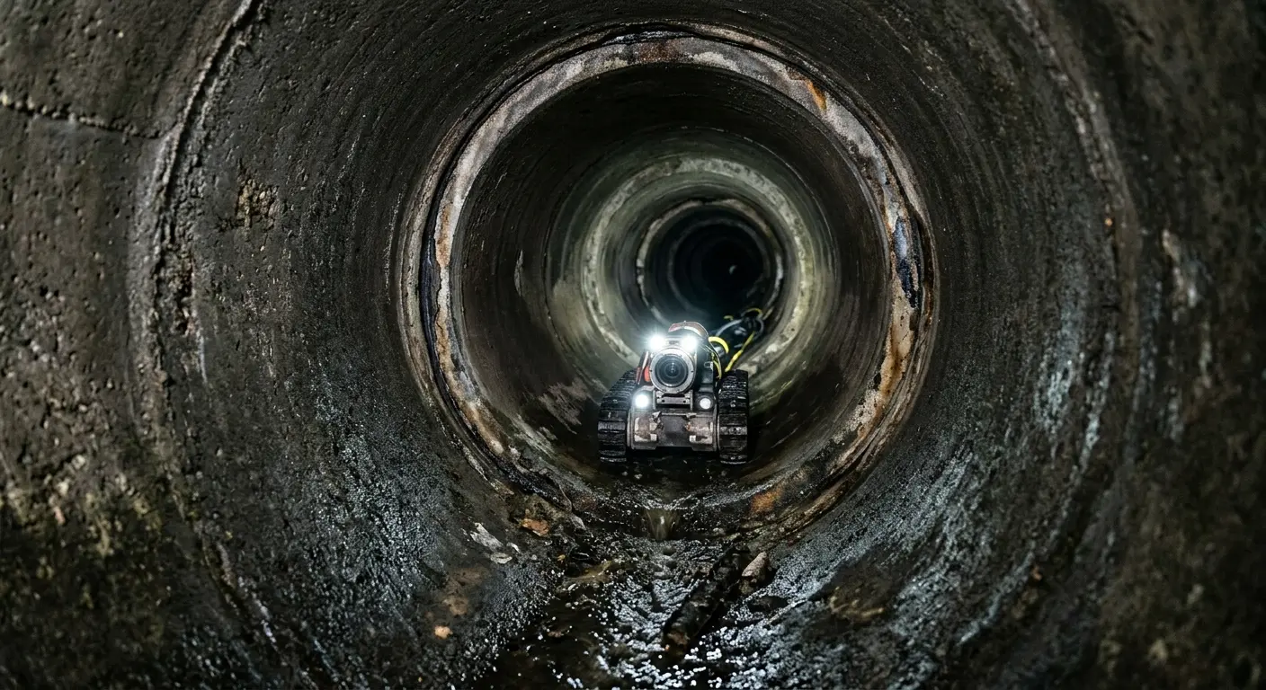 Robotic sewer camera inspecting pipe interior for Sewer Line Cleaning in Fredonia